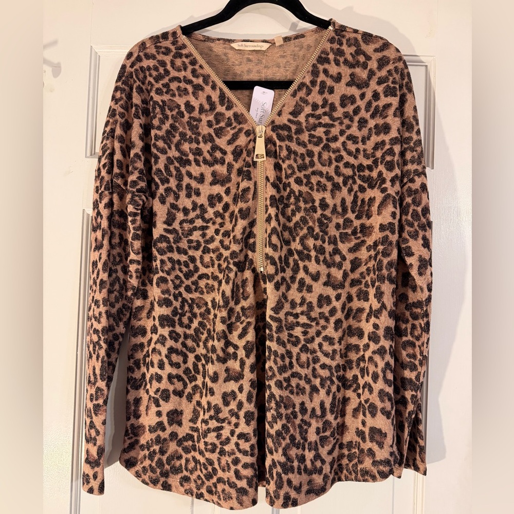 Soft Surroundings NWT Valentina Zip Sweater Large Leopard Print